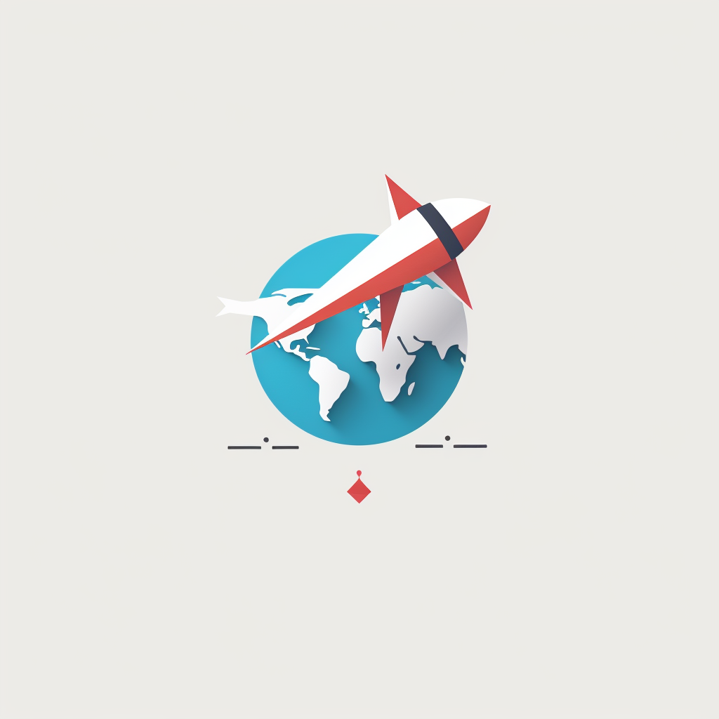 Simple flat vector style balloon logo with world map and paper airplane