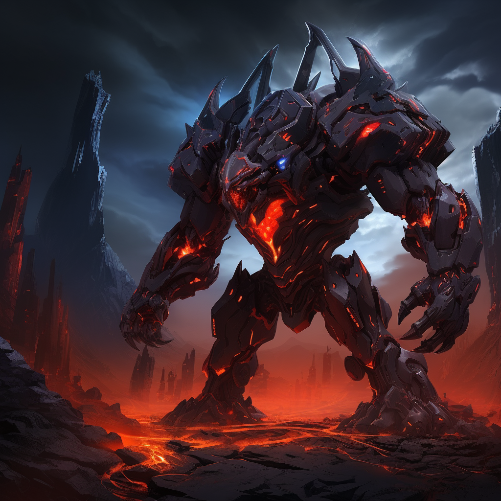 Black mecha with glowing red energy