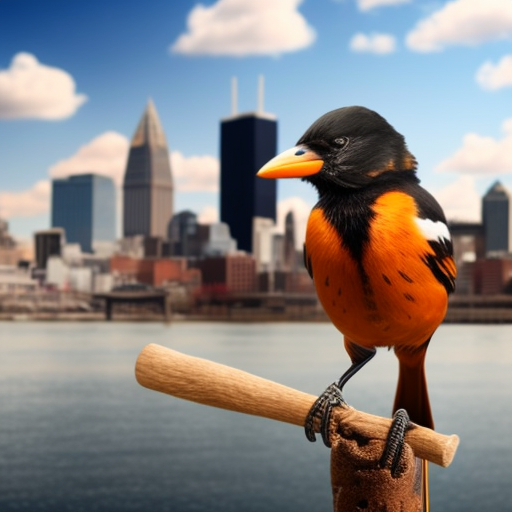 Muscular Baltimore Oriole Bird with Baseball Bat