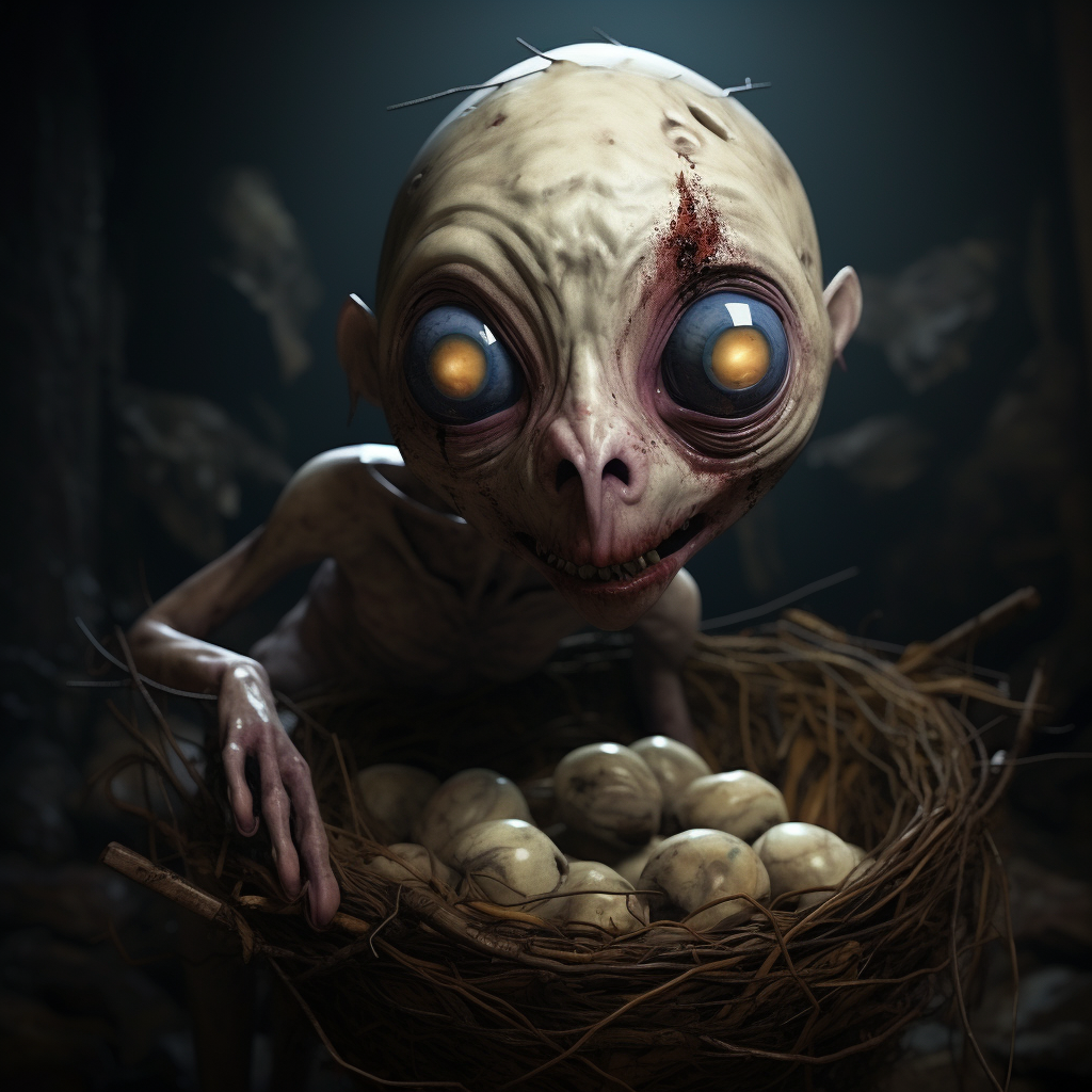 Balut Zombie with Dark Eyes and Basket