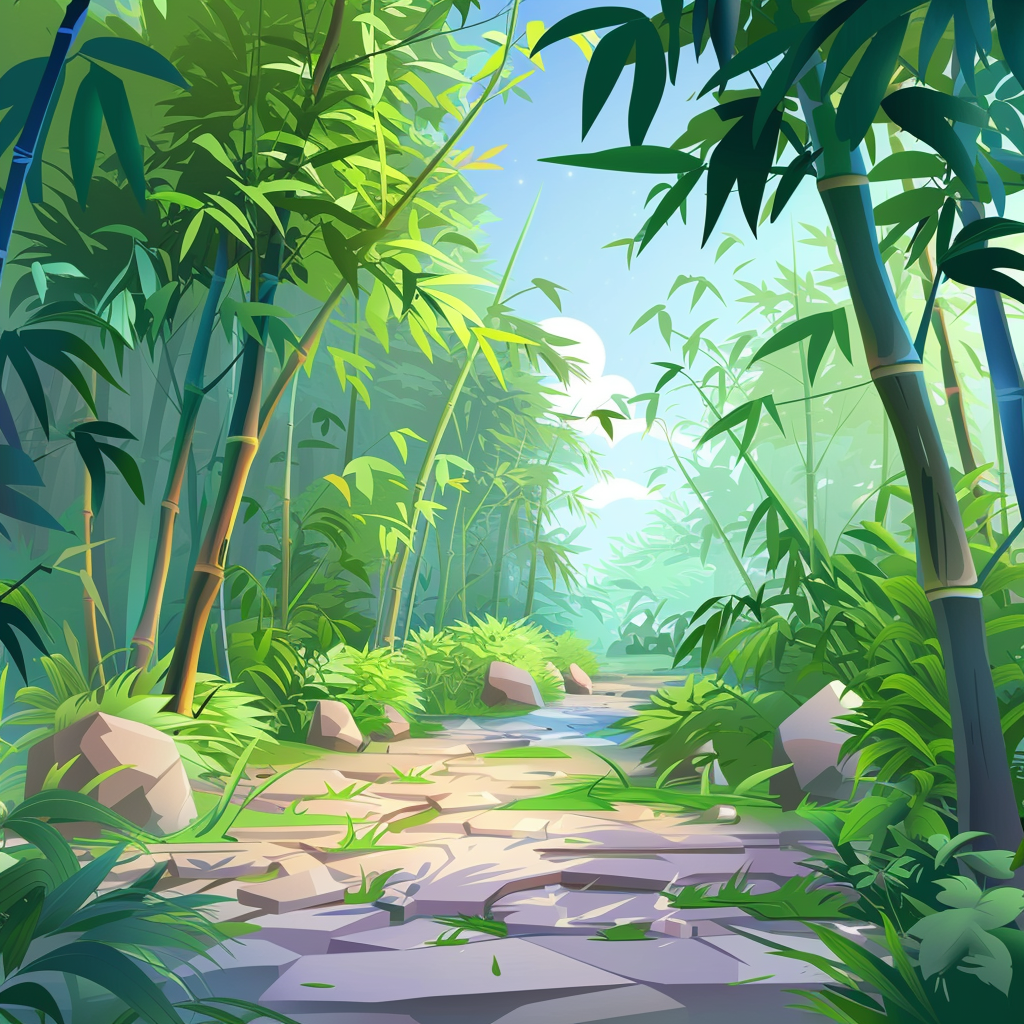 Cute cartoon bamboo forest scene