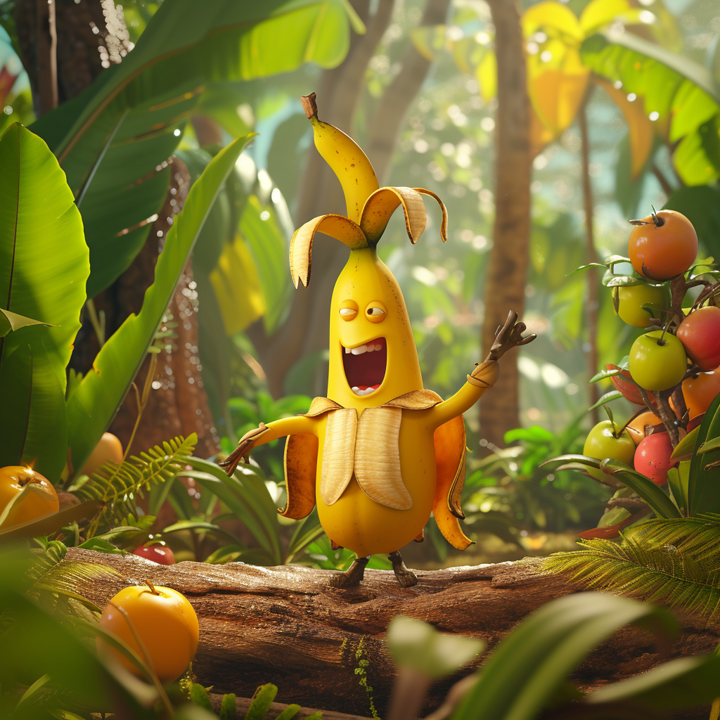 Banana hero leading fruit allies in jungle mission