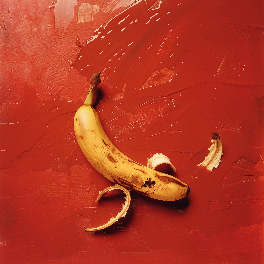 Detailed banana fruit on red background