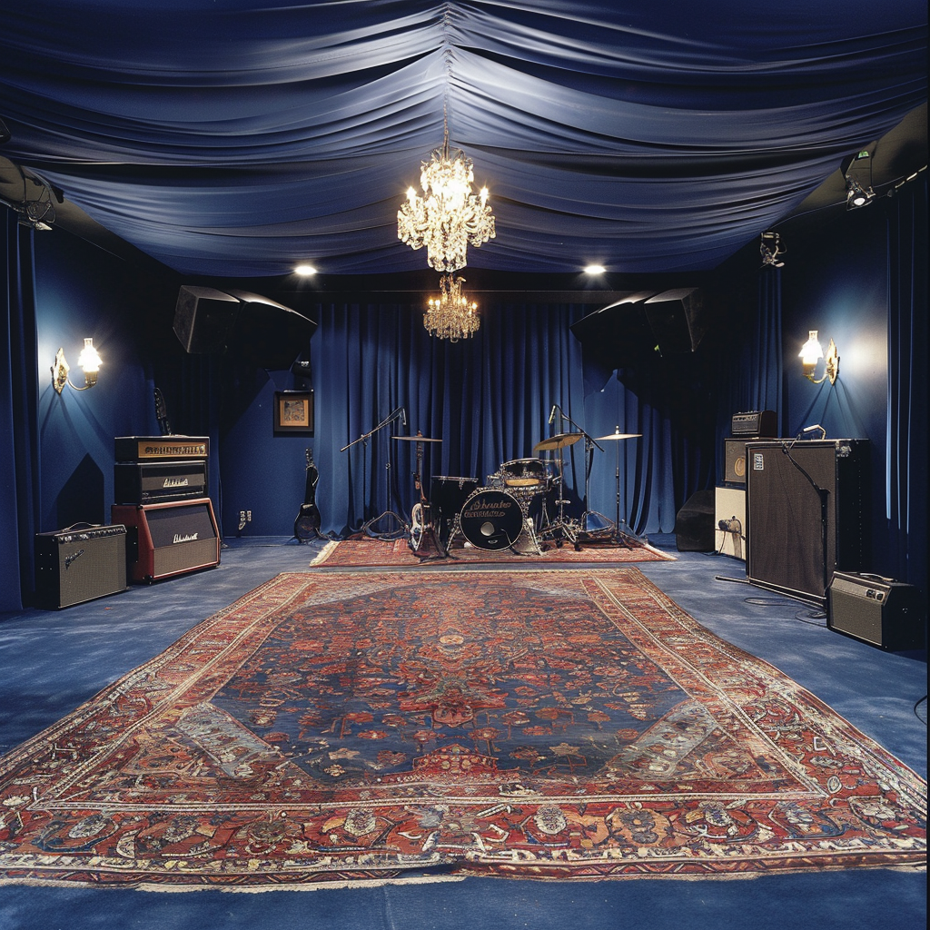 Band rehearsal room with Persian rugs