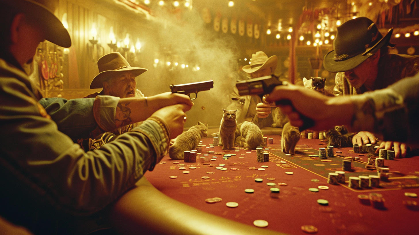 Bandits at Poker Table with Guns