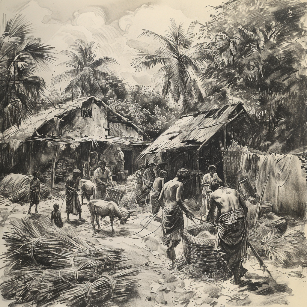 Bangladeshi village scene sketches