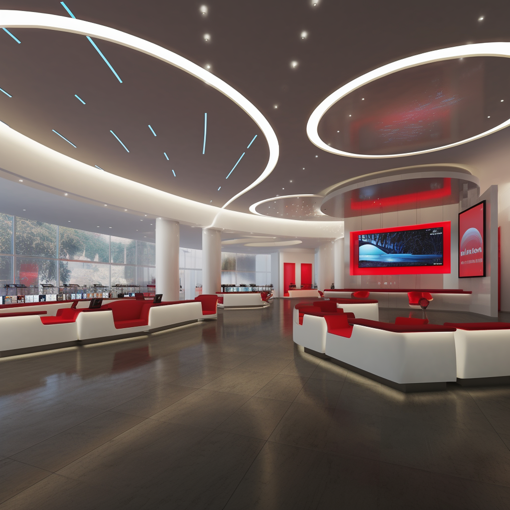 Interior of modern banking experience hub