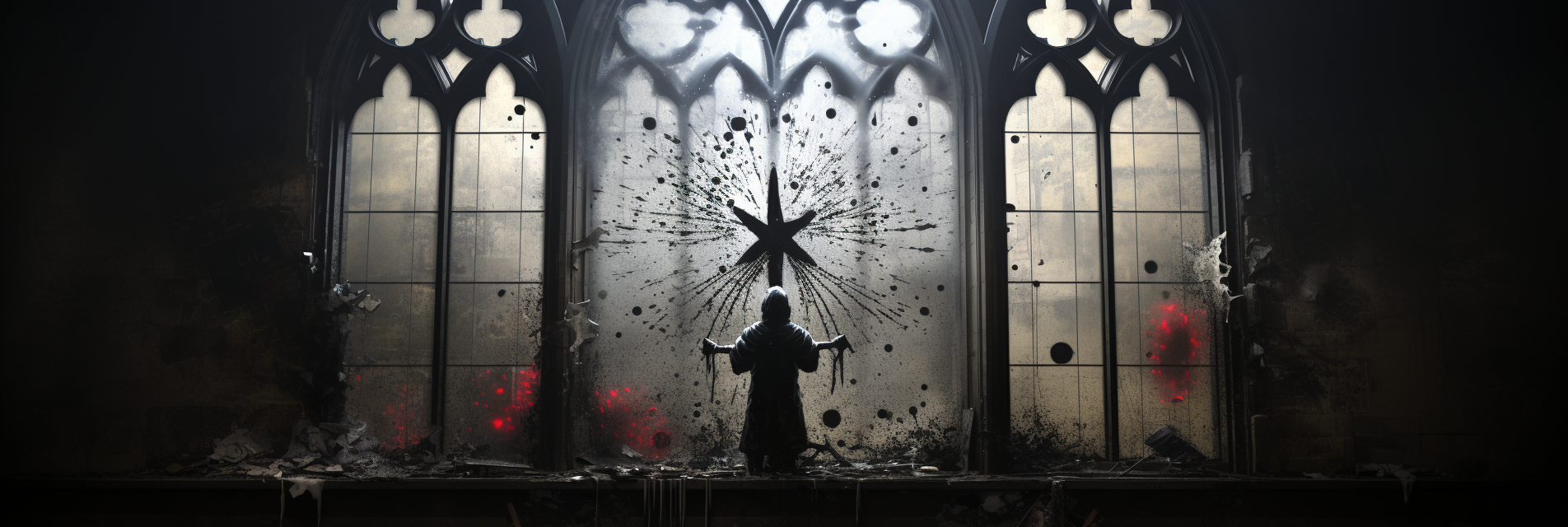 Graffiti art of Banksy's thought-provoking church window