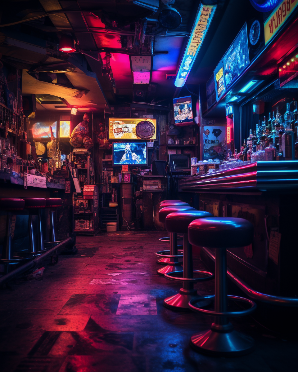 Immersive bar with neon lights