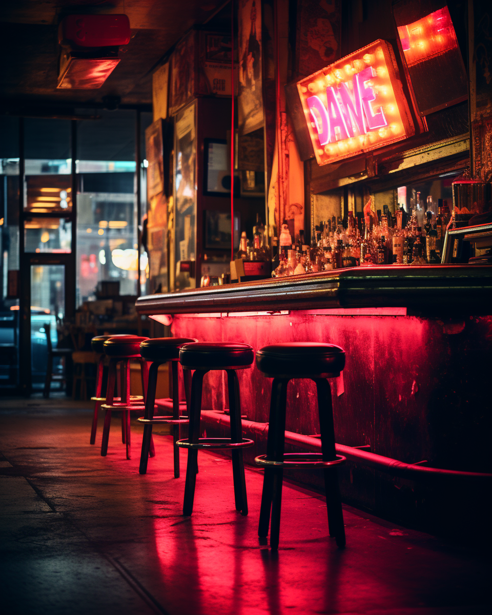 Neon-lit Western-inspired Bar Scene