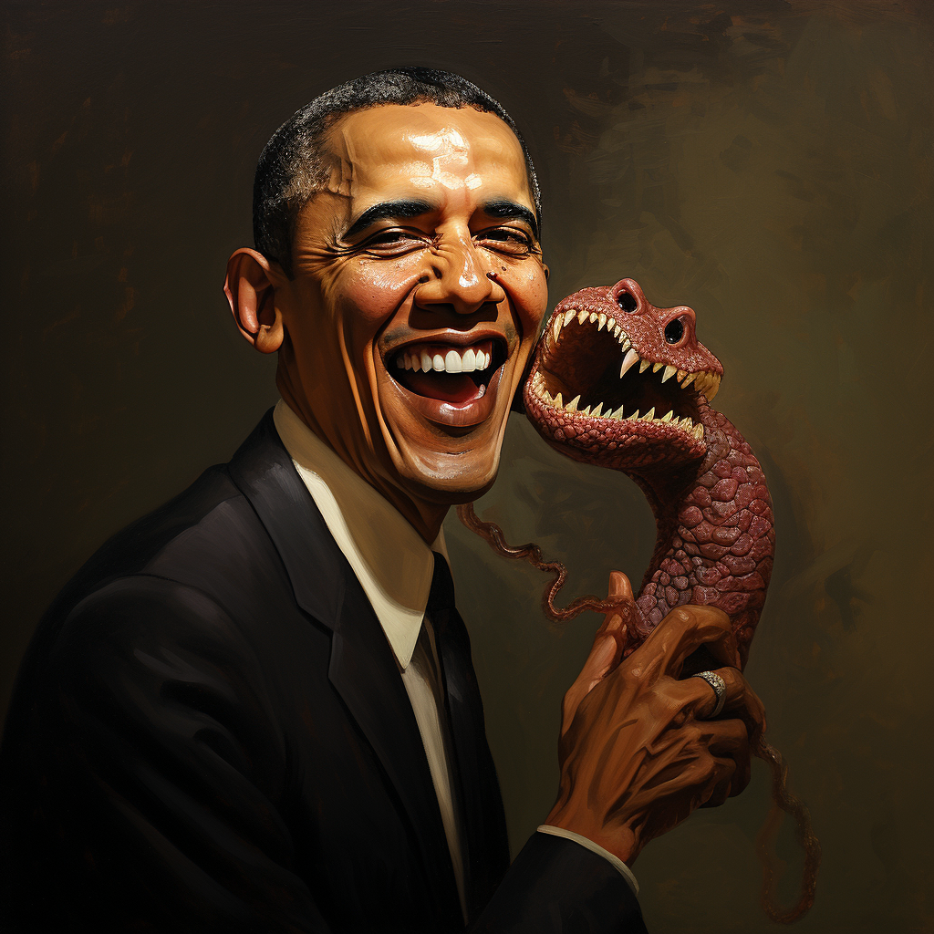 Barack Obama with Snake in Mouth