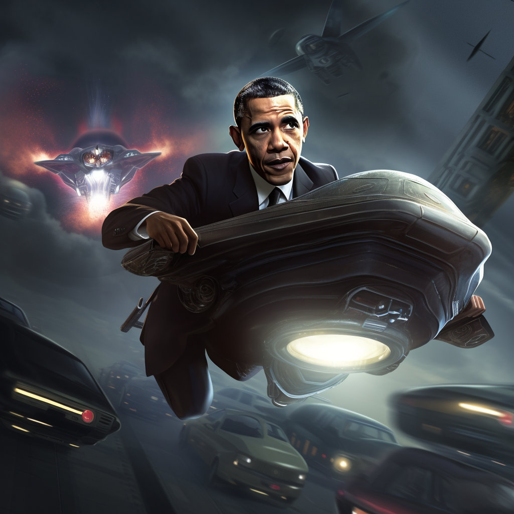 Barack Obama piloting a spaceship