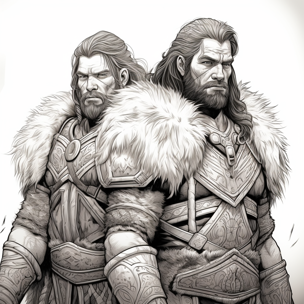 Line art of strong barbarian twin brothers