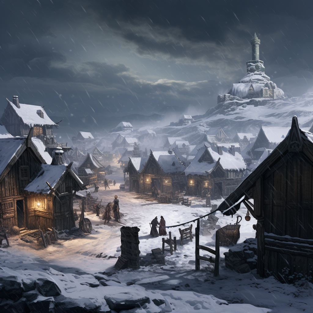 Barbarian village in snowy land