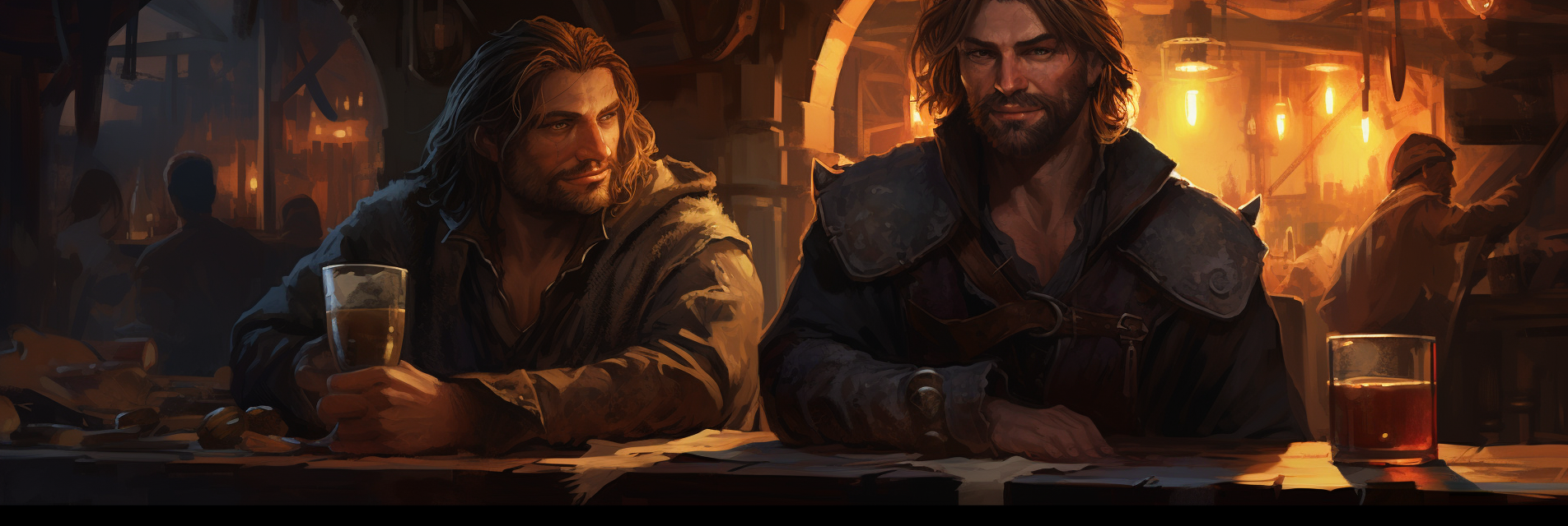 Two friends enjoying wine in a tavern