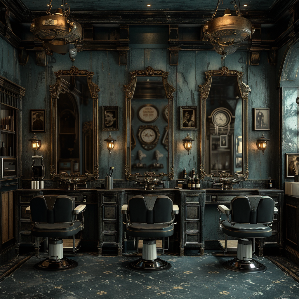 Luxurious Barber Shop with Cool Dark Tone