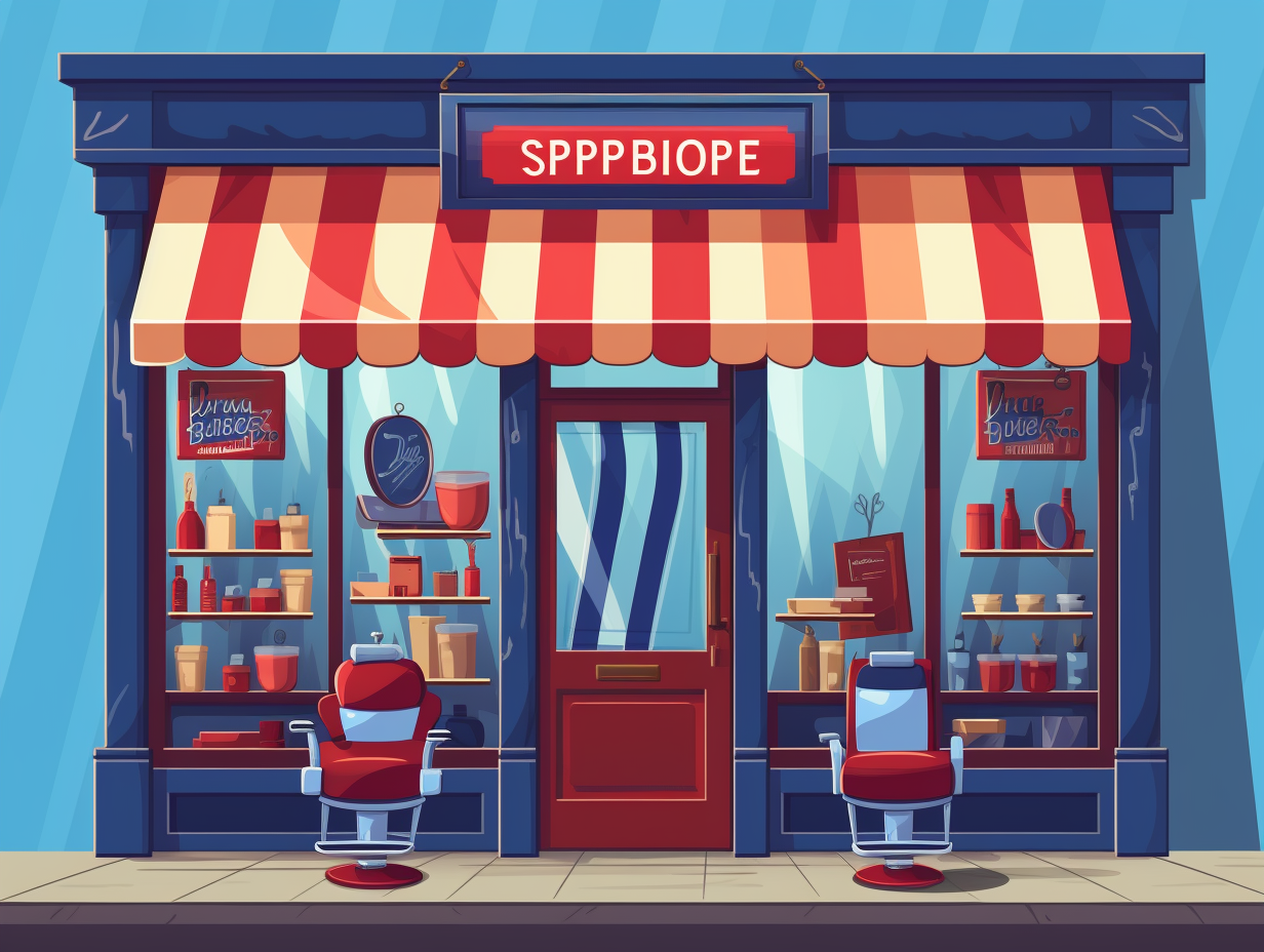 Colorful barbershop storefront vector illustration