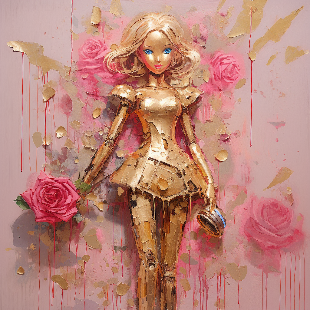 Colorful Barbie Toy oil painting with brush strokes and flowers