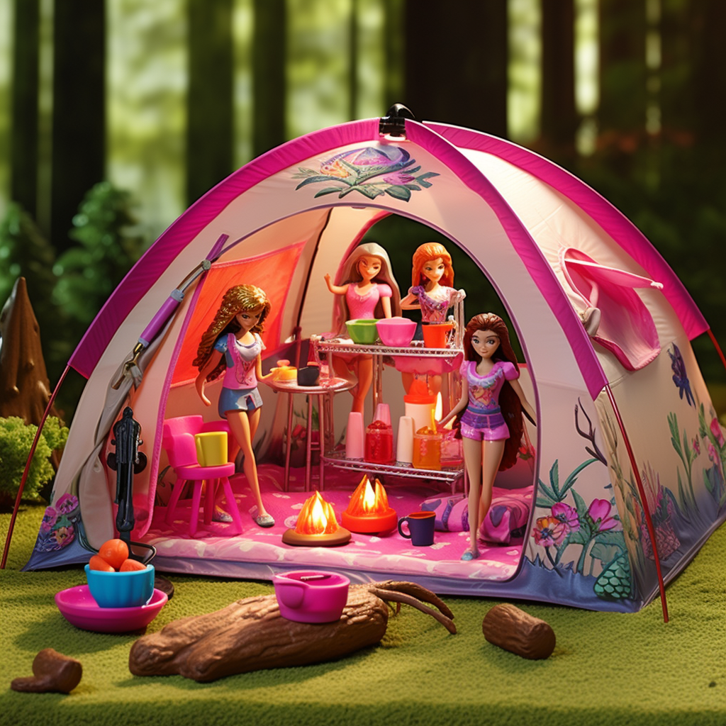 Barbie camping tent under starry sky