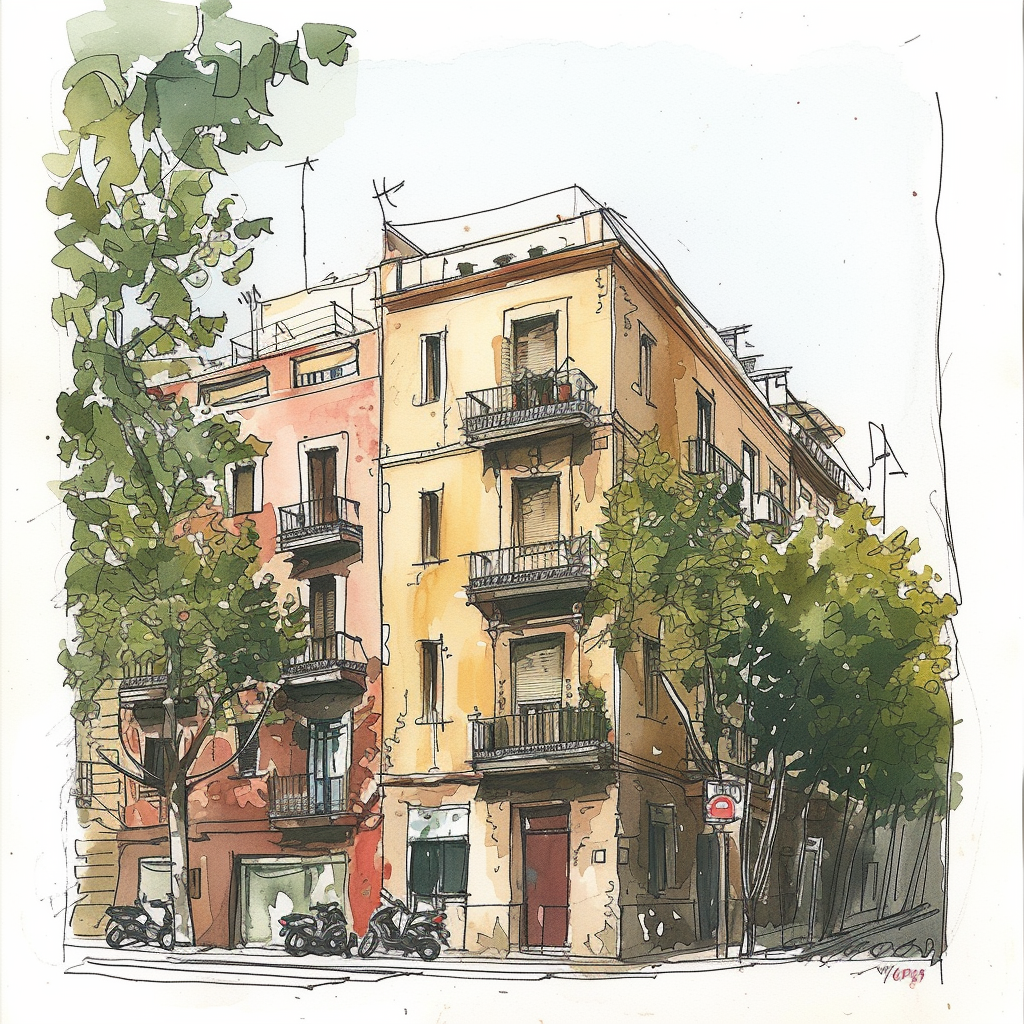 Barcelona Hand Drawing Sketching Watercolour