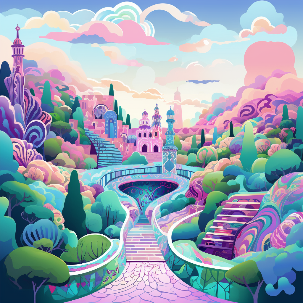 Flat Design Illustration of Barcelona Park Guell