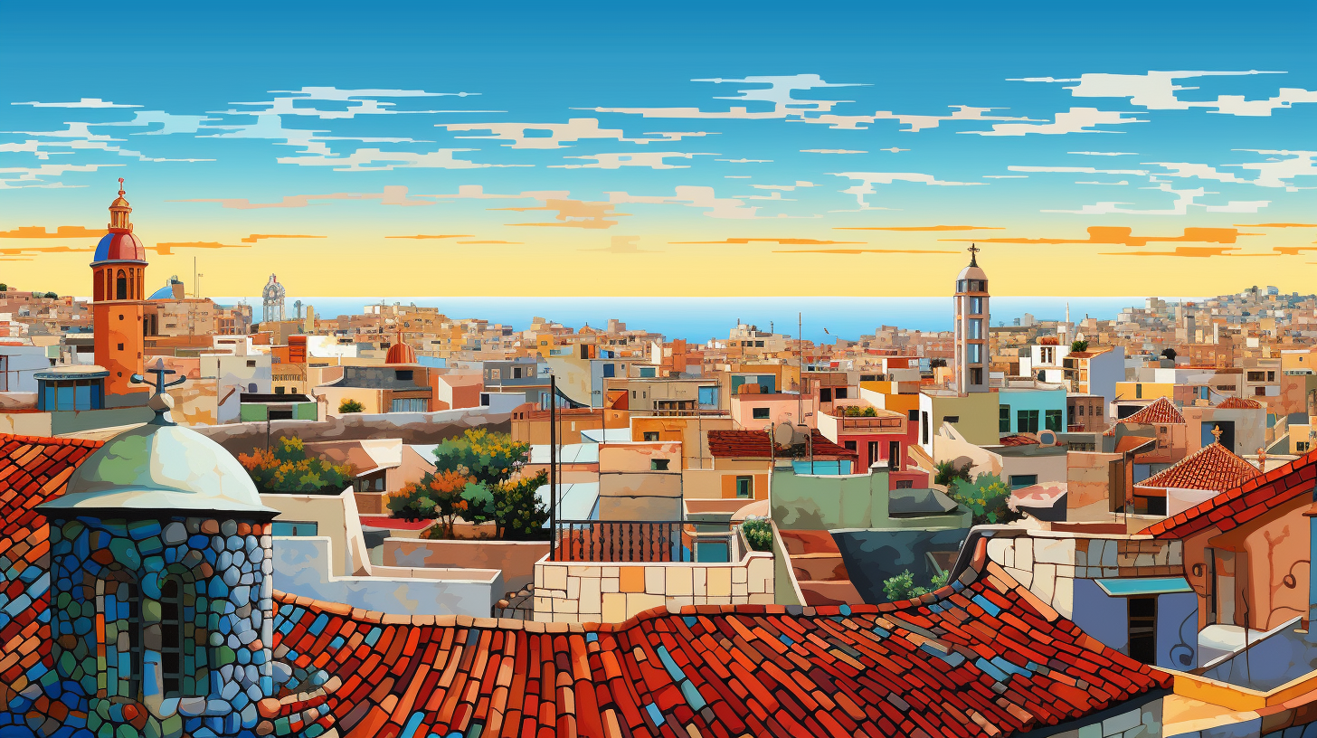 Colorful Barcelona Rooftop Illustration