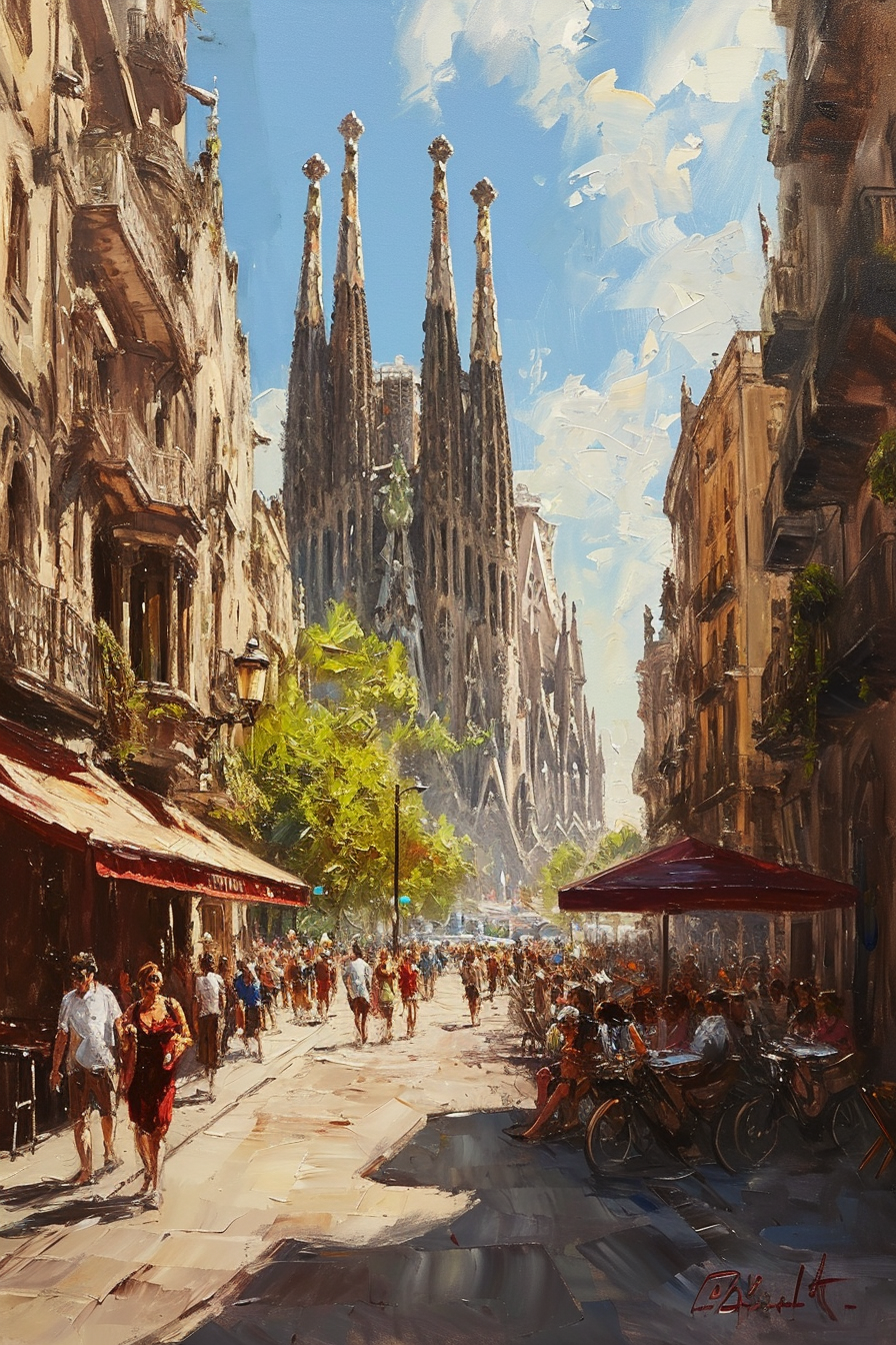 People enjoying a warm summer day in Barcelona