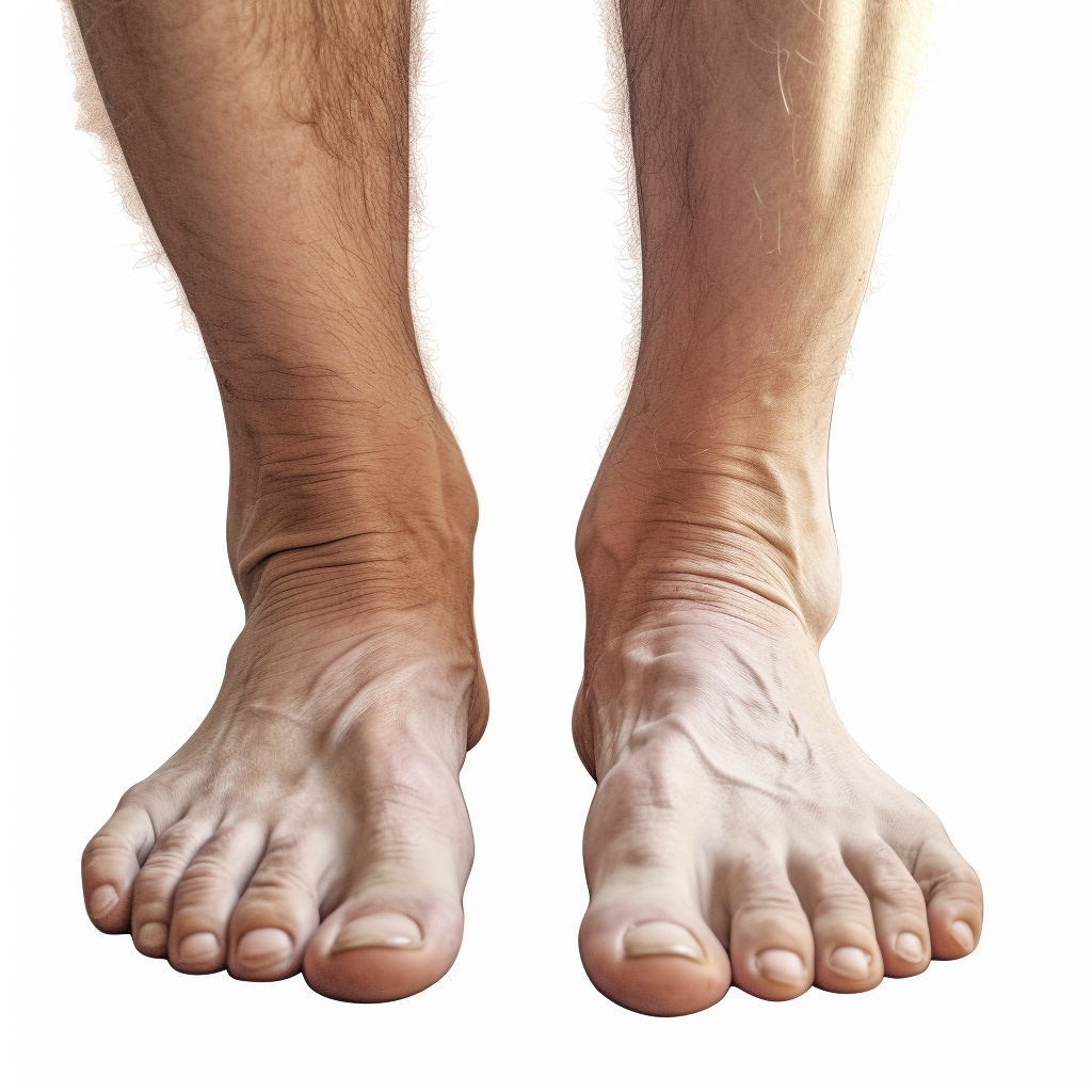 Barefoot man's feet on white background