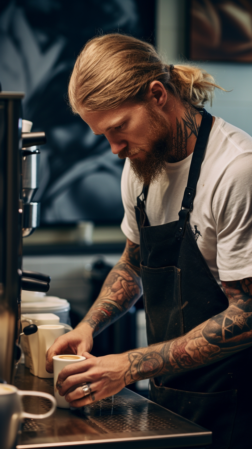 Skilled barista making lattes and cappuccinos