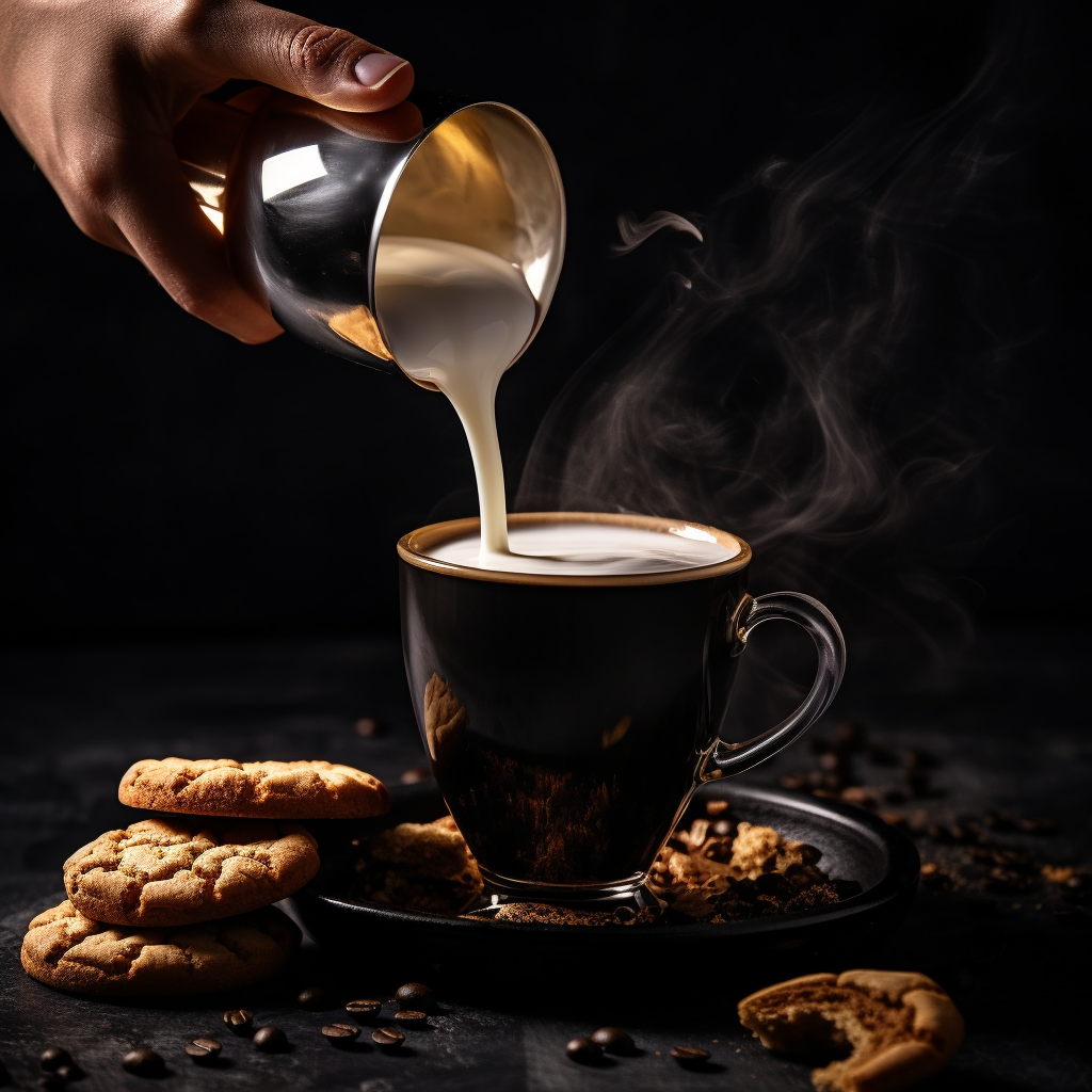 Barista pouring milk into black coffee