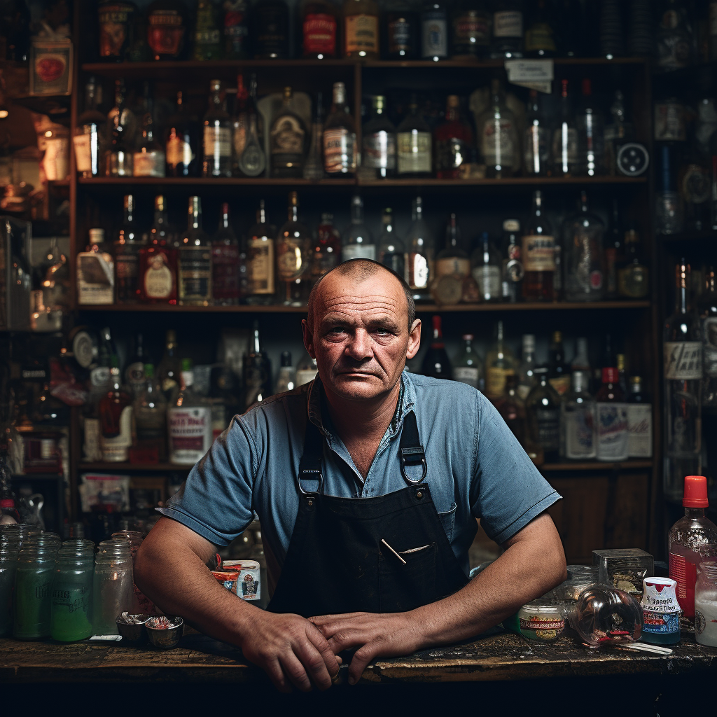 Barmen working with bottles