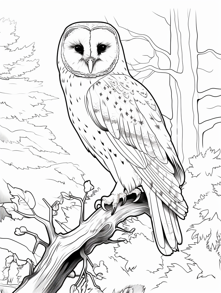 Barn Owl in Forest Coloring Page