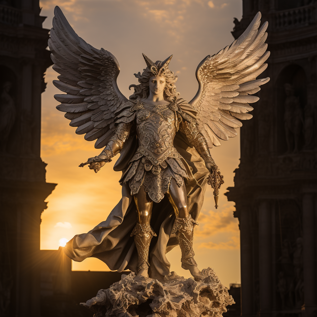 Baroque sculpture of Archangel Saint Michael with sword