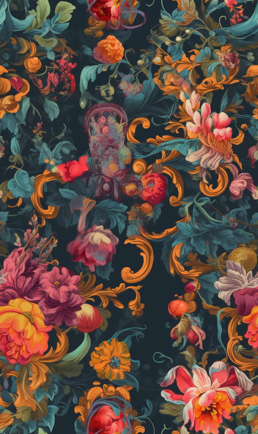 Hyperrealistic Baroque Symbols and Plants Print