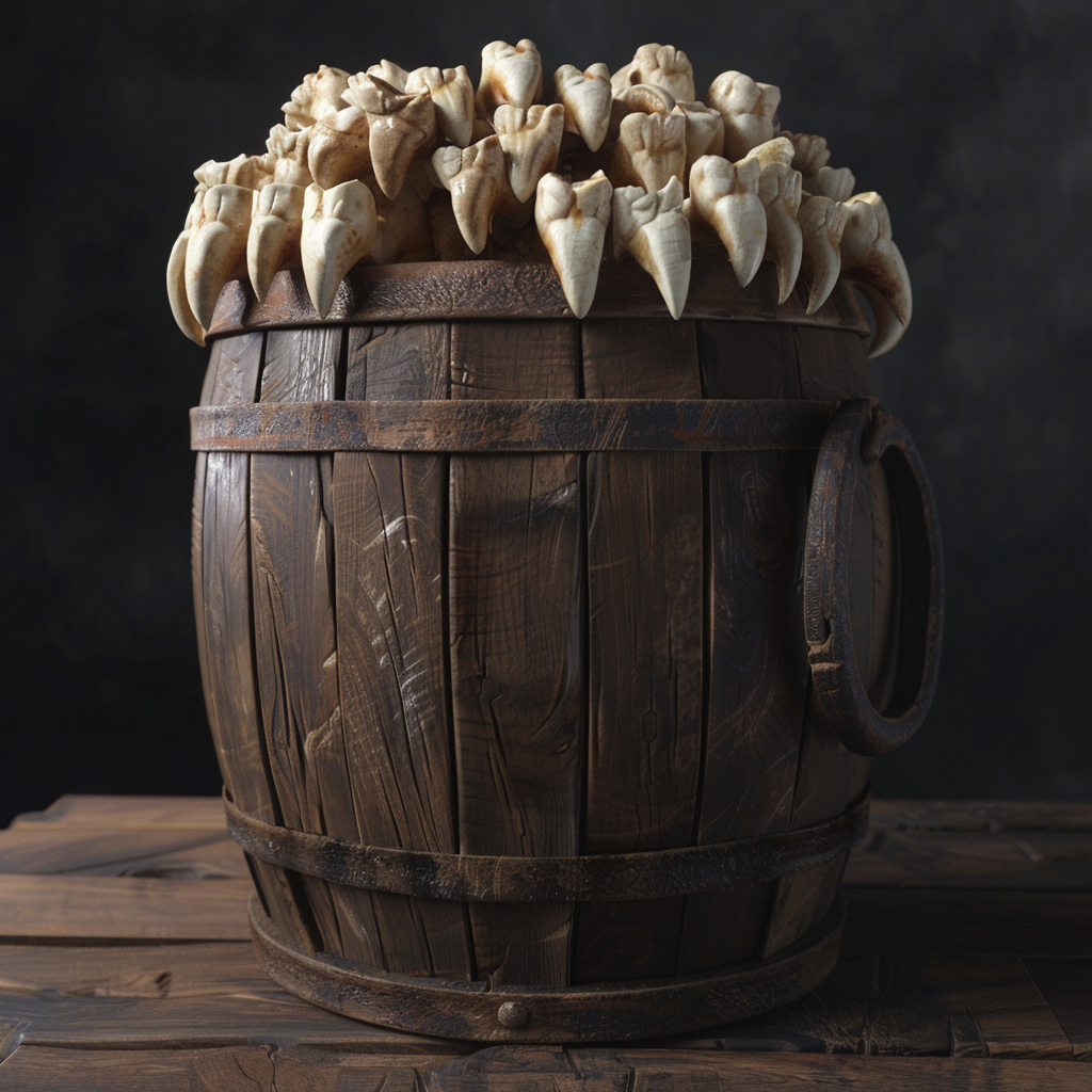 image of barrel with human teeth