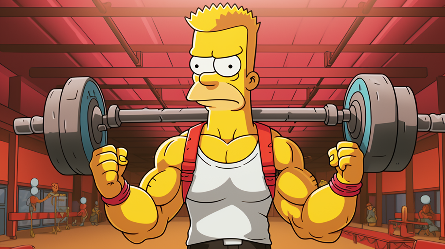 Cartoon character Bart Simpson working out