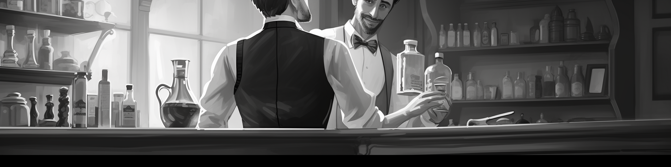 Bartender pouring drink customer illustration