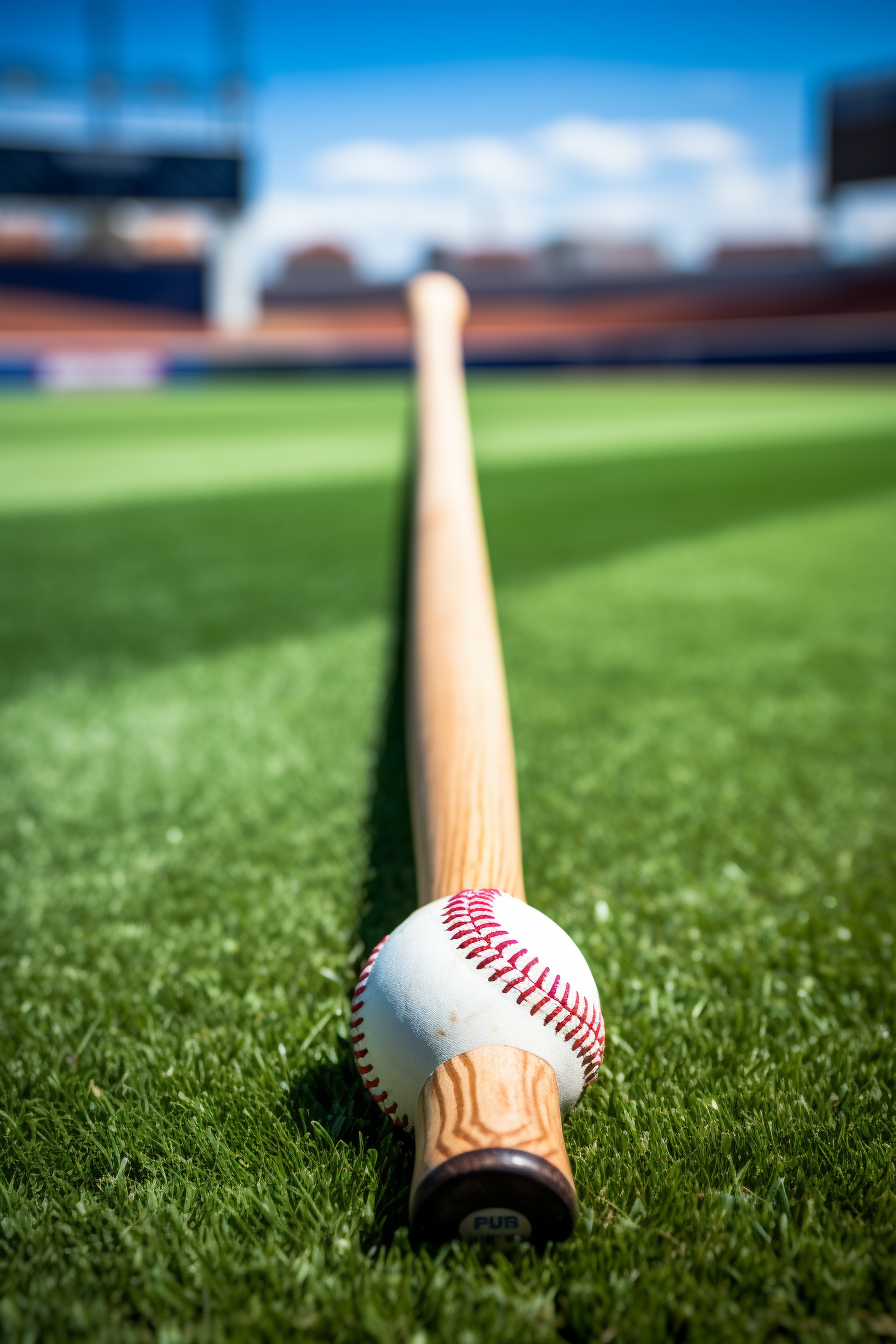 Baseball bat on grass in stadium