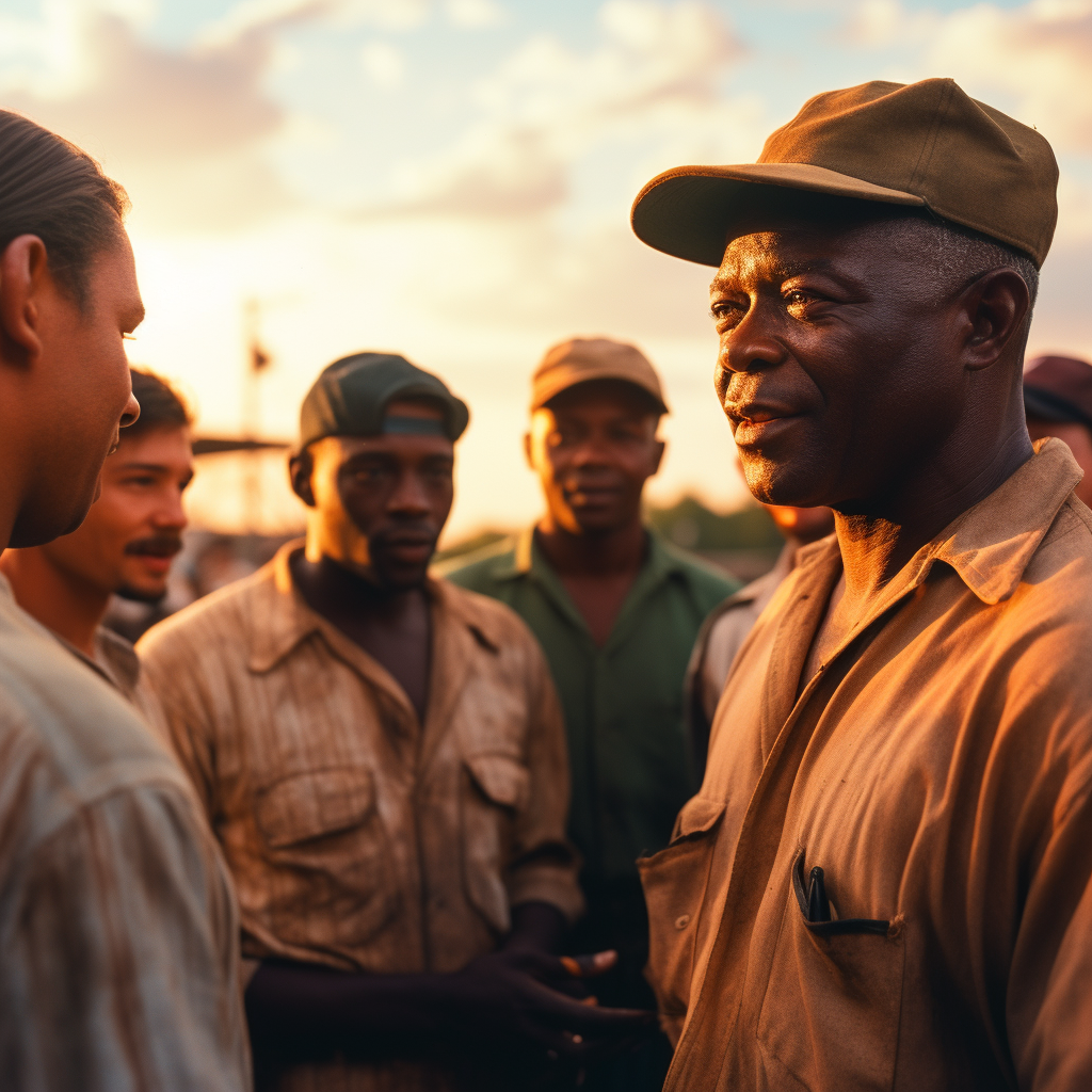 Old Black Men Talking to Teenage Baseball Players