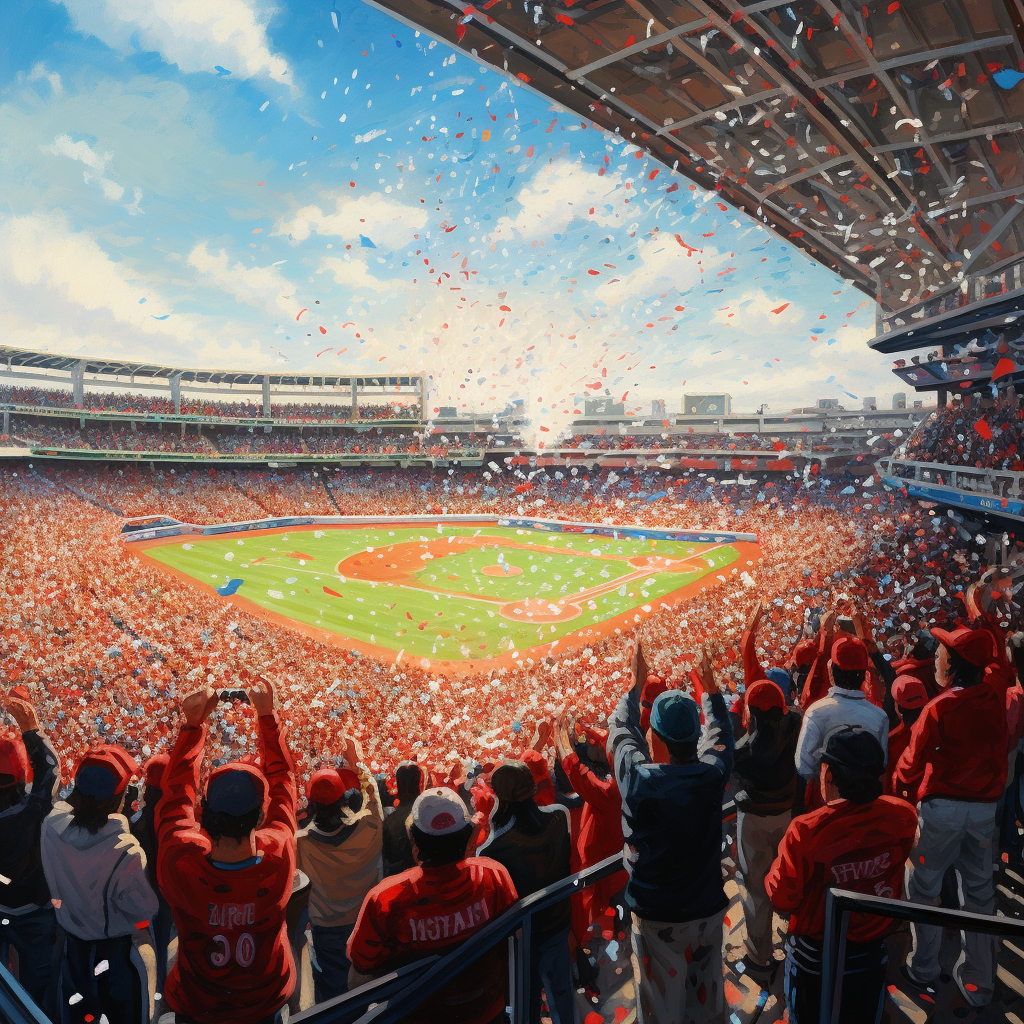 Crowd celebrating ceremony in baseball stadium