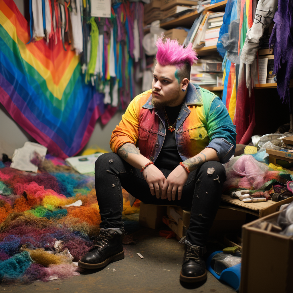 Basement dweller with rainbow hair