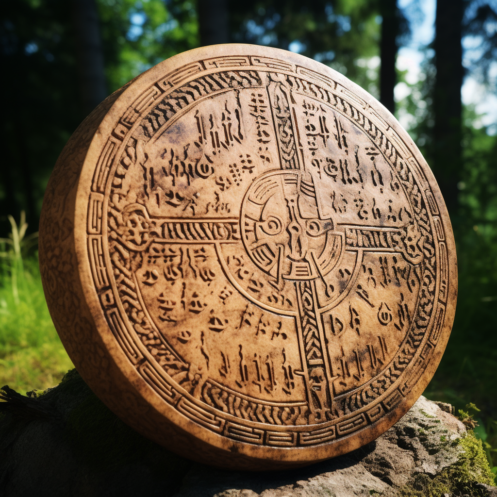 Teleportation circle carved on a disk with runes