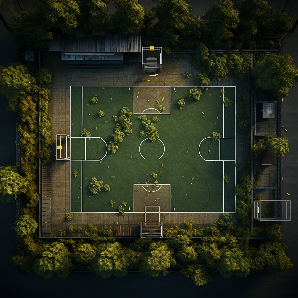 Mossy basketball court with Travis Scott x Jordan sneakers