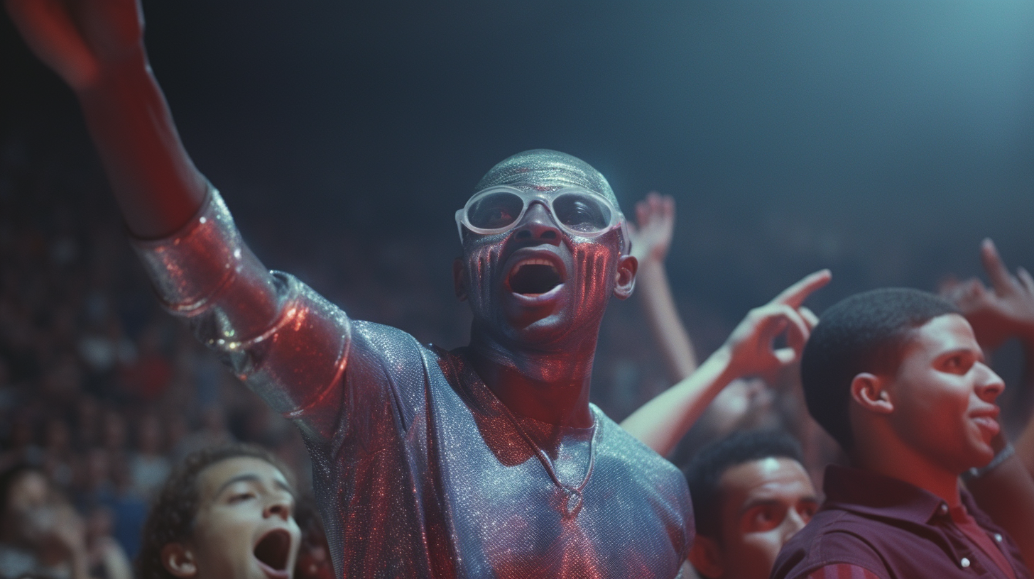 Basketball fan cheering with holographic effects