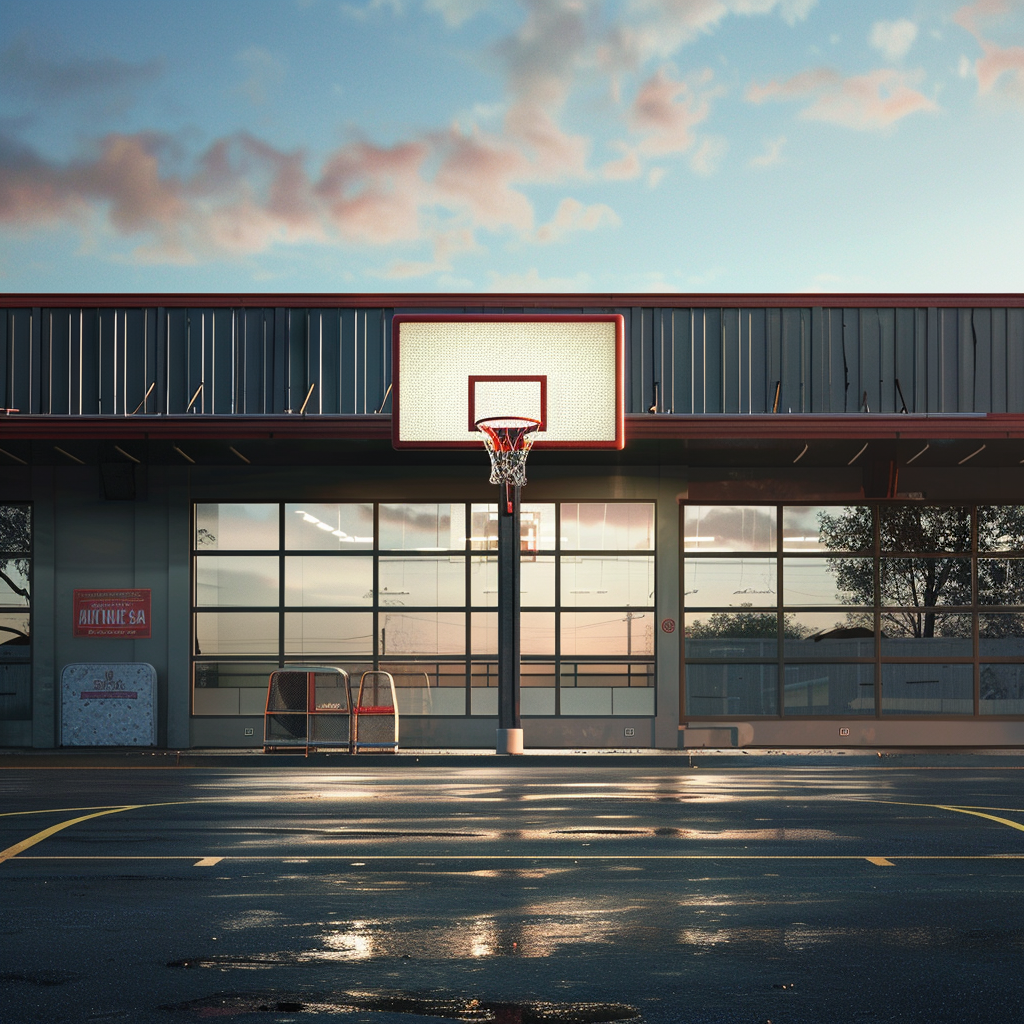 Realistic basketball hoop at bank