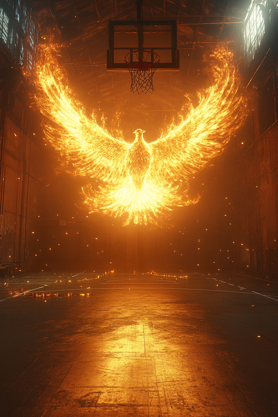 Basketball court with phoenix wings glow