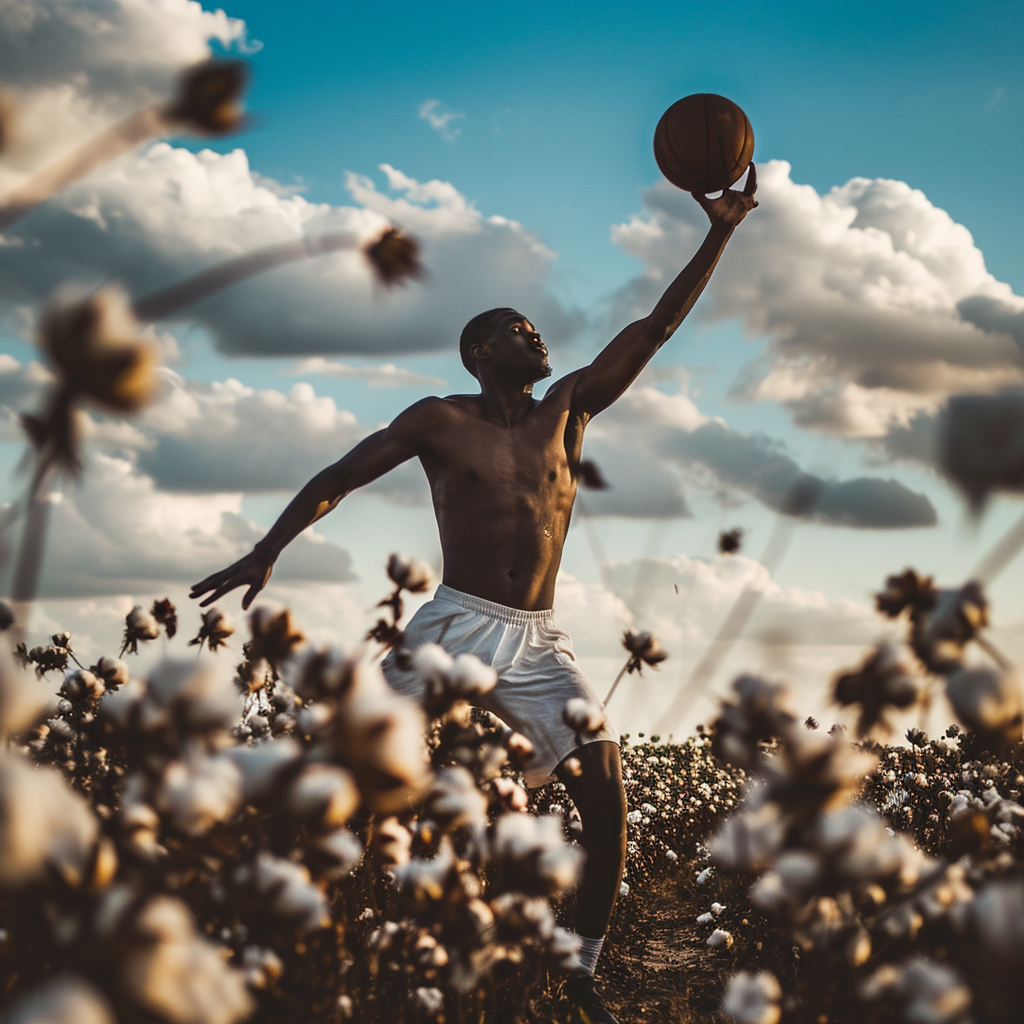 Basketball player in cotton field