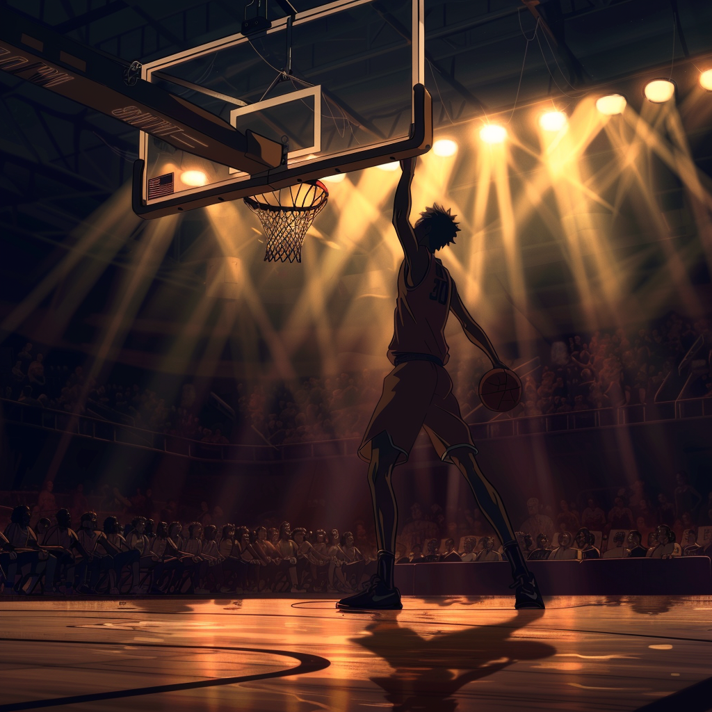 silhouette of basketball player on court