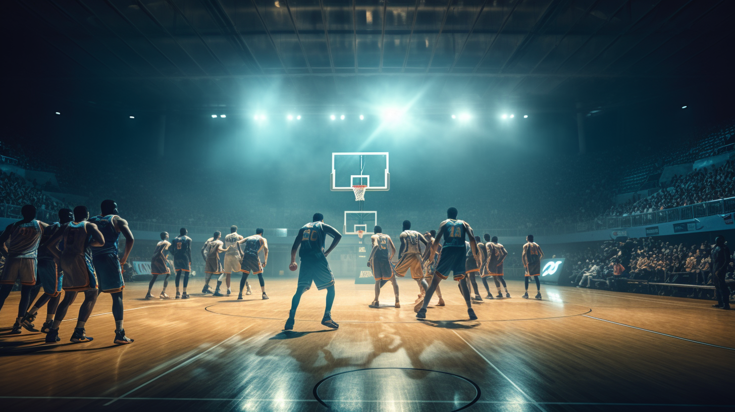 Basketball players in epic stadium showdown