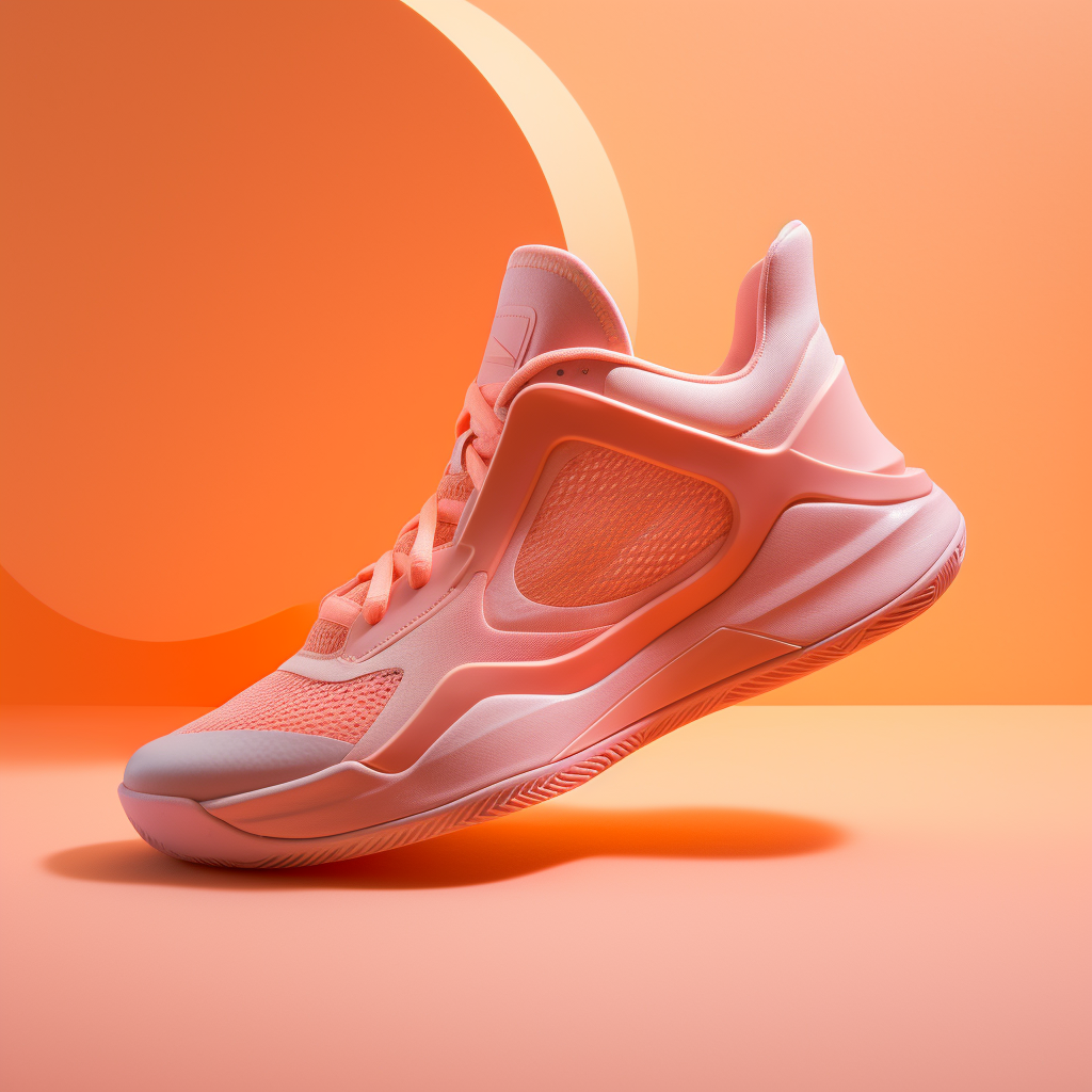 Stylish basketball shoe on peach colored backdrop